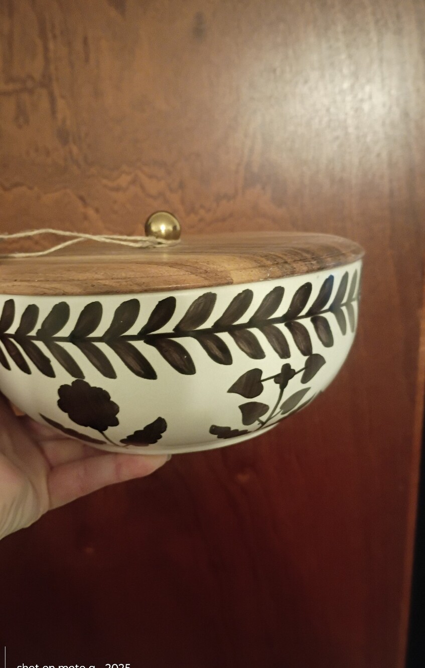 Viral Made in India Handcrafted Cream and Brown Leaf Pattern Large Lidded Bowl